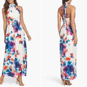 Eliza J Floral Print Halter Maxi Dress